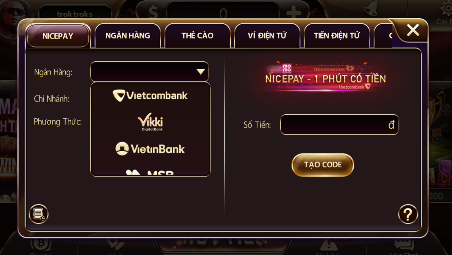 Đa dạng hình thức nạp rút tại cổng game Sunwin