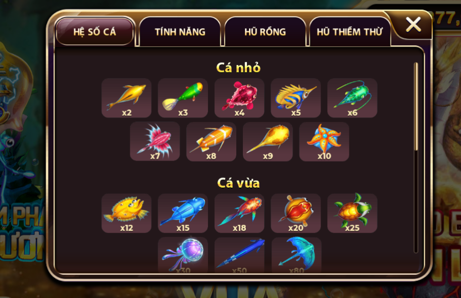 Hệ số cá cơ bản trong sun cá tại cổng game sunwin.
