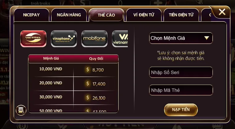 Nạp tiền thẻ cào an toàn bảo mật tiện lợi