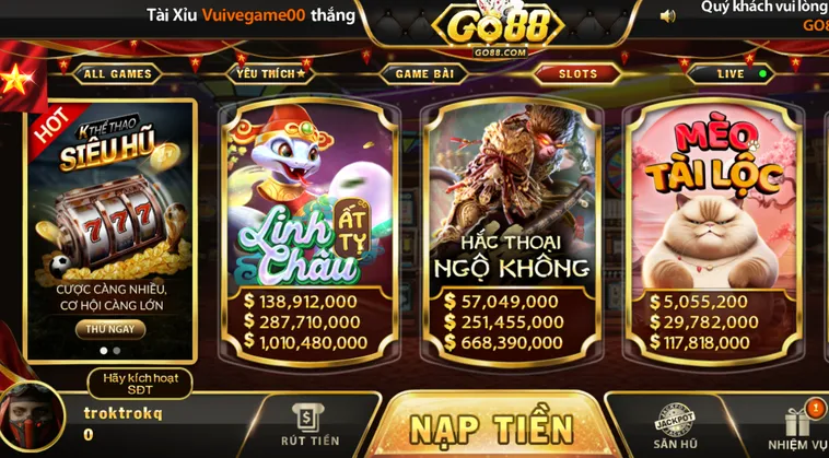 Kho game nổ hũ Go88 đa dạng thể loại - giao diện hiện đại.